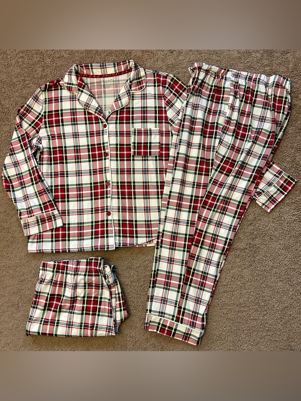 Tahari Women’s Red and Cream Plaid Cotton Pajama Set Size XL